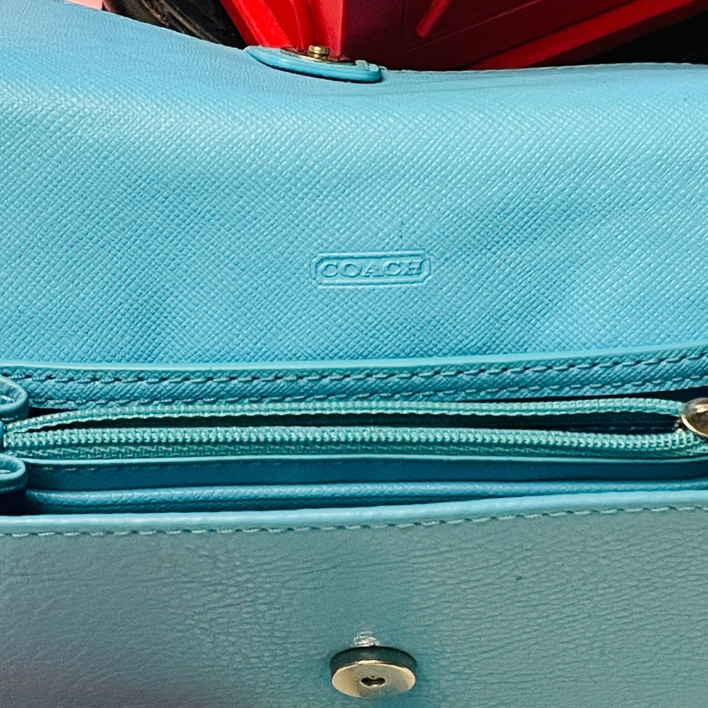 Small Leather Turquoise Coach Crossbody - Picture 6 of 7